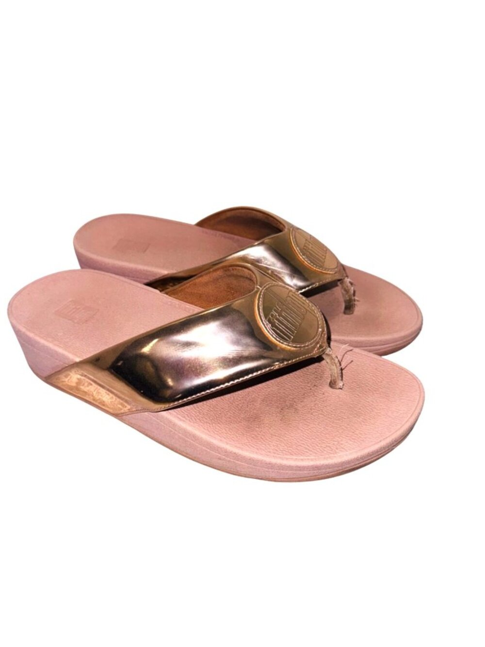 Fitflop Demelza Logo Toe-Thong Sandals Metallic Gold Leather Sandals 7 Cushioned